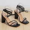 Women's White Chunky Heeled Sandals  Lace Up Open Toe Mid Heels Stylish Daily Wear Sandals Roman Sandals