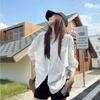 Style White Shirt Autumn New Casual Versatile White Casual Lapel Puff Sleeve Waist Shirt for Women