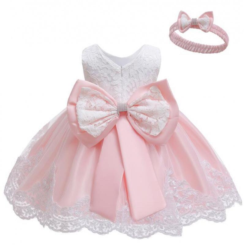 Hot-Selling Baby 100-Day Birthday Dress with Bow, Hairband, Puffy Skirt, and Lace Dress
