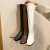 Fashion 2024 Fashion Women Black Block High Heels Long Boots New Winter Warm Knee High Boots Soft Leather Thigh High Boots Shoes