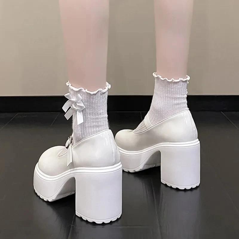 Fashion Black Super High Heels Mary Jane Shoes Women 2024 Goth Chunky Platform Pumps Woman Plus Size Ankle Buckle Party Lolita Shoes 42