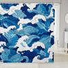 Ocean Wave Shower Curtain Japanese Hokusai Bathroom Shower Curtain Sets for Young Vintage Abstract Sea Waves Fabric Shower