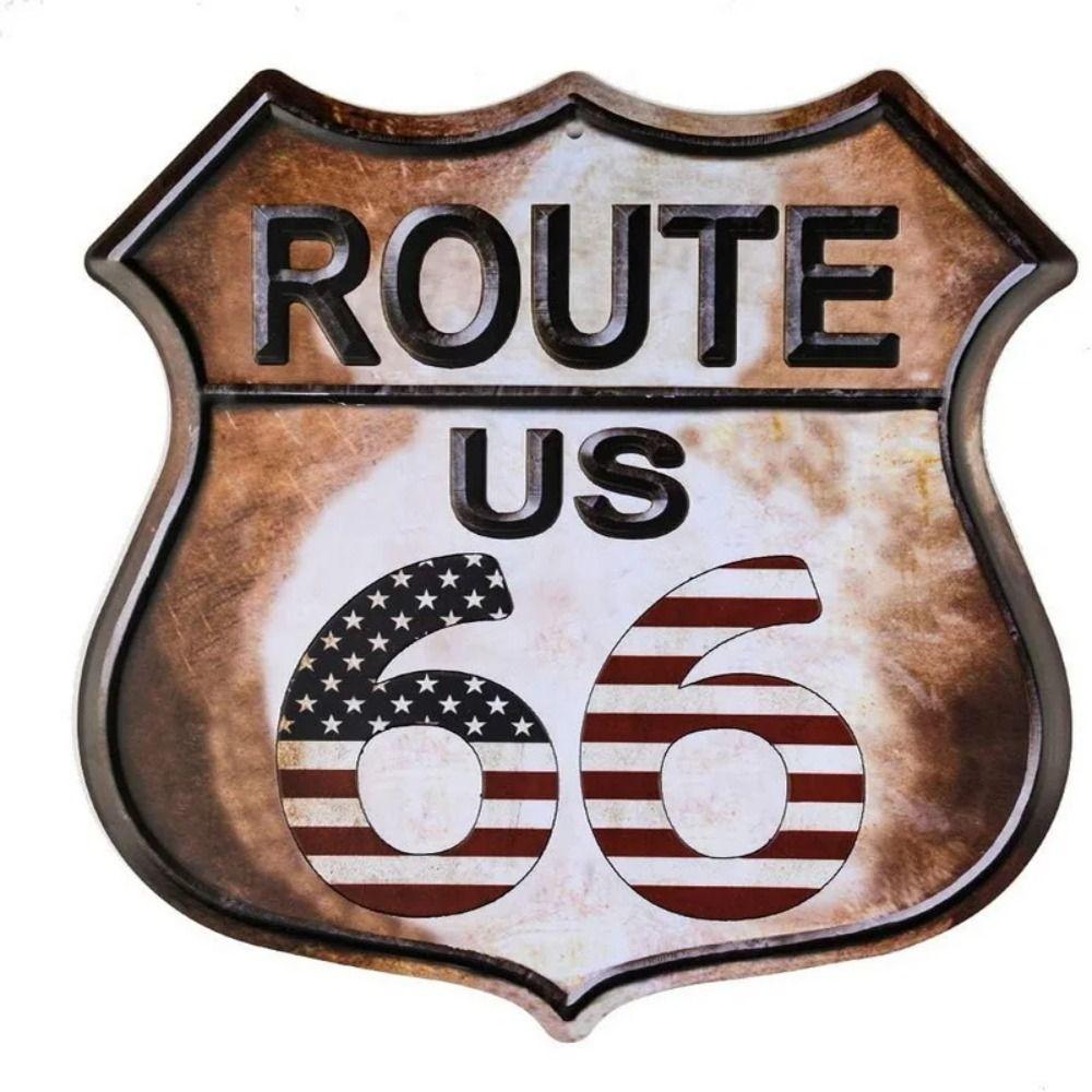 Vintage Route 66 Square Metal Tin Sign Garage Home Bar Decor 20x20cm