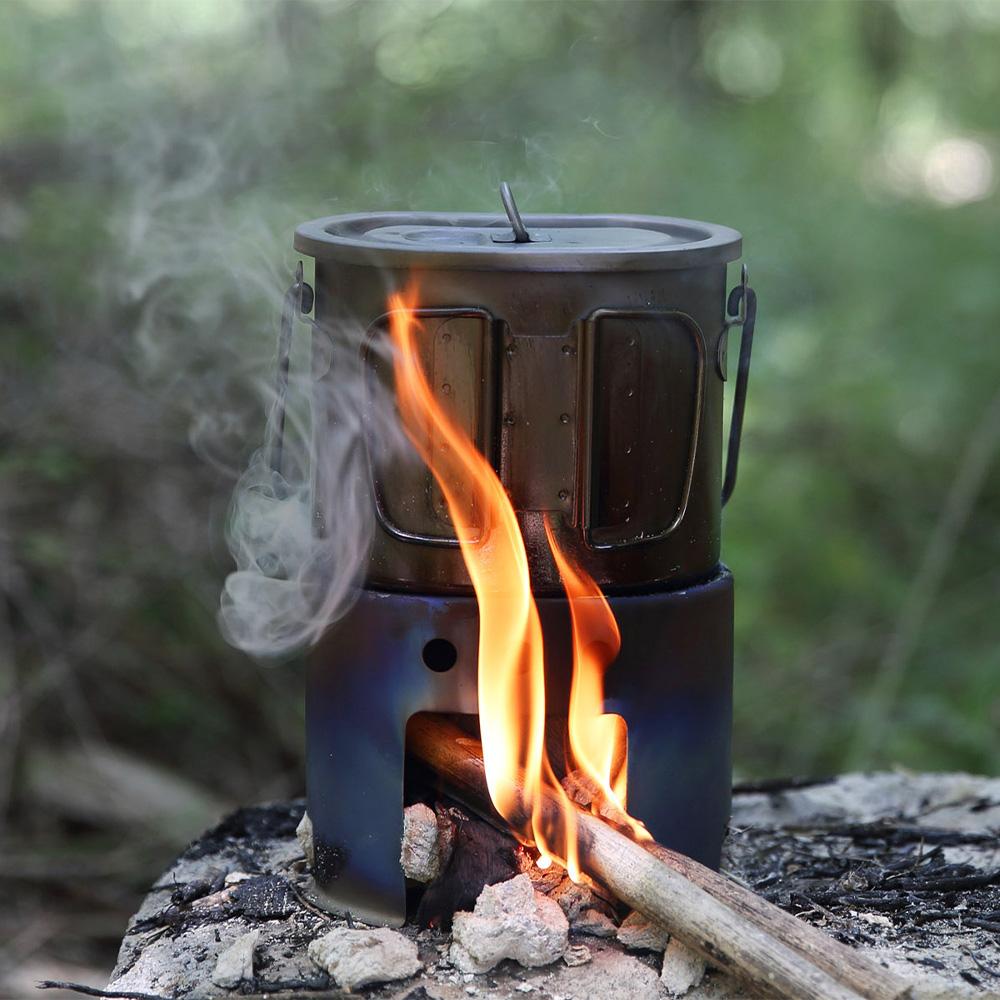 Titanium Pot and Stove Portable Cookware Set Outdoor Camping Cooking Equipment Lightweight