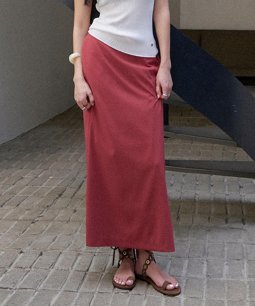 Moleubeu13 Relief Slit Long Skirt (Berry Red)