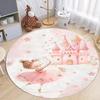 Ballerina Prinzessin Runder Teppichmatte Teppich Traumhaft & Bezaubernd Heimdekoration in Rosa Weißer Ton für Kinderzimmer Spielzimmer