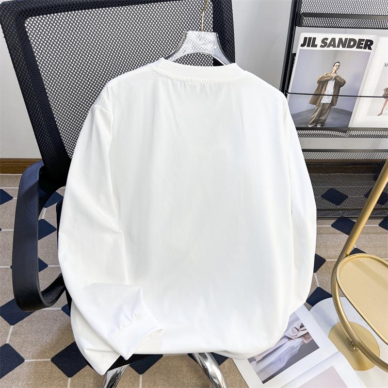 American Style High-Quality Cotton Long Sleeve T-Shirt for Men, Autumn Trendy Loose Round Neck Pullover Versatile Base Shirt