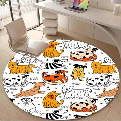 1PC Dogs Puppies Office Round Area Rug, Mat Suitable For Office, Under Office Chairs Bedroom Living Room Home Decor, Room Deco