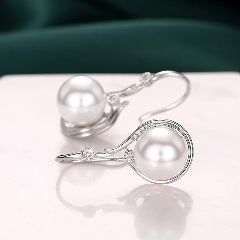 Silver Plated Teardrop Pearl & CZ Jewelry Set, Elegant Drop Earrings & Pendant Necklace Set for Women
