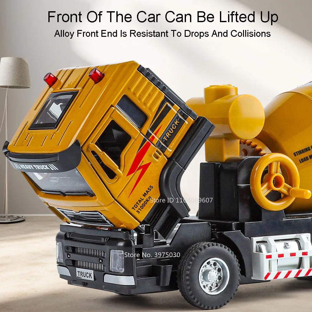 1:40 Alloy Electric Mixer Truck Toys Cars Diecast Models 2 Doors Opened Pull Back Engineering Vehicle Light Sound Toy Kids Gifts