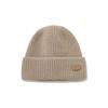 Authentic Leather Patch Acrylic Beanie Hat Beige
