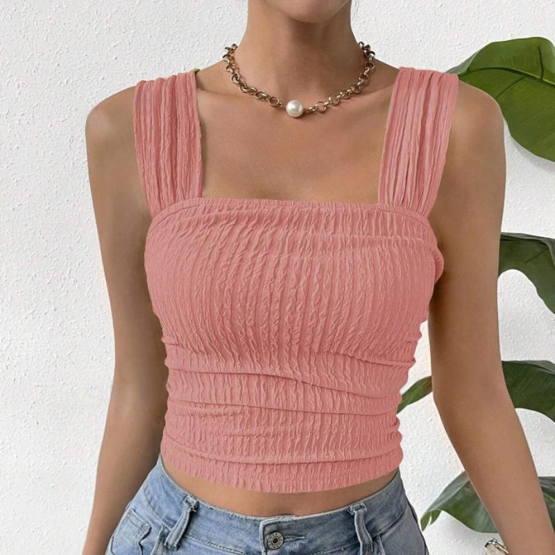 Summer Fashion Base Sleeveless Crop Tops Women Exposed Navel Square Collar Solid Sexy Straps Shirts Women Elegant Slim Fit Casual Ladies Blouse 26606