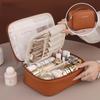 Square PU Leather Cosmetic Bag Detachable Zipper Makeup Pouch Bag Large Capacity Korean Style Travel Wash Bag Female/Girls