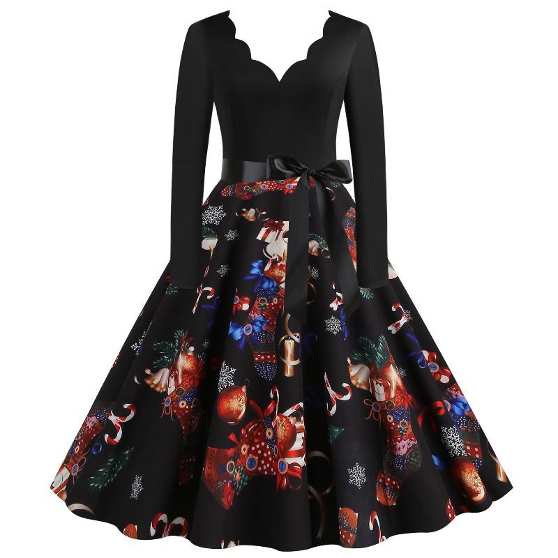 JPNTKY Fashion Spring Autumn Long Sleeve  V-Neck Casual Dresses