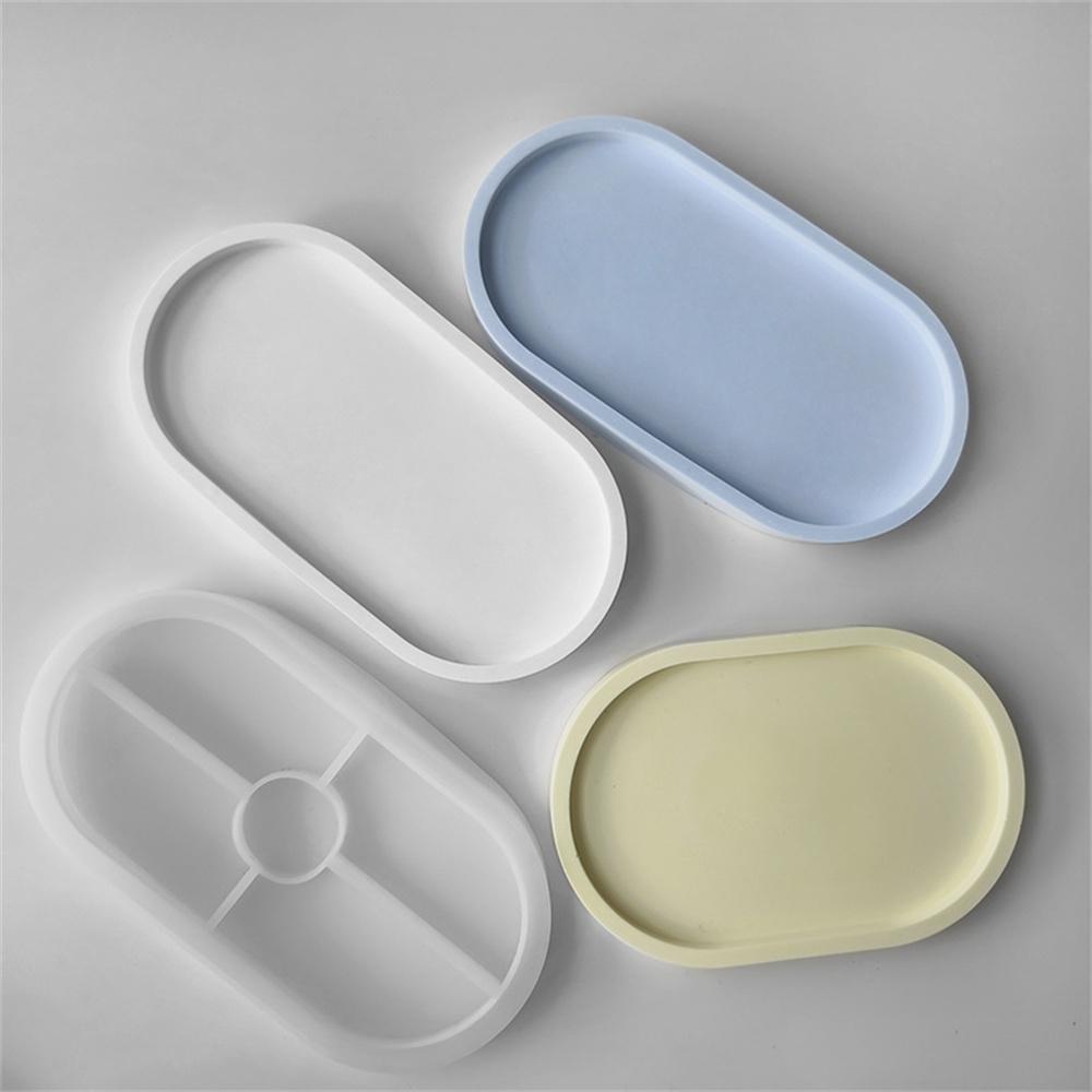 Molde de bandeja ovalada para bricolaje, caja de almacenamiento, molde de silicona, posavasos ovalado, molde de cristal, cenicero, molde de cemento para maceta, molde de yeso para fundición de resina