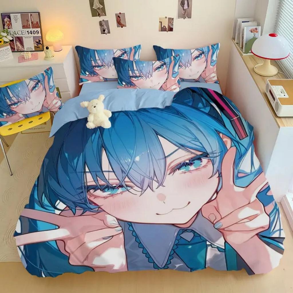 Hot Anime Beautiful Girl Hatsune Miku Balinese Duvet Cover Set Bedding with 1-2 Pillowcases Room Teens Bedroom Decor Fans Gift