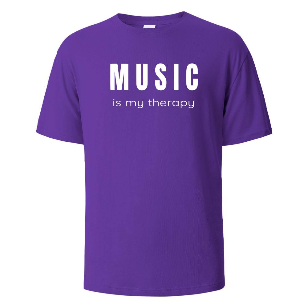 Bomull Musik Är Min Terapi Tryck T-shirt Casual Kortärmade Toppar Sommar T-shirts För Män Kvinnor 100% Bomull O-hals Oversize Streetwear Topp