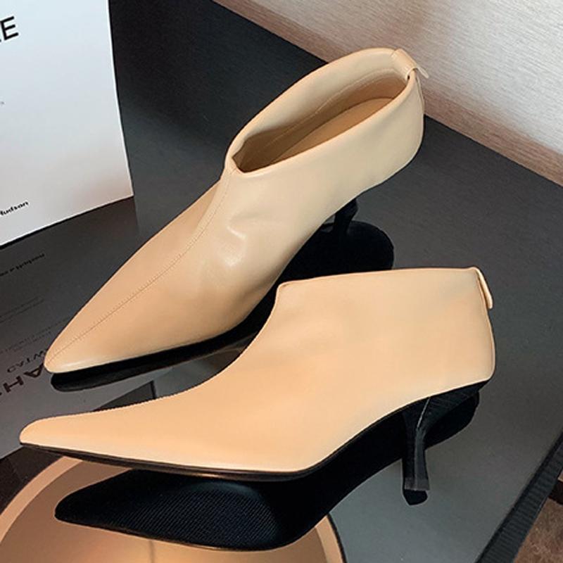 Fashion 2025 Women Kitten High Heel Ankle Boots Soft PU Leather Chelsea Botas Winter Shoes Ladies Office Dress Pointed Toe Botines Mujer