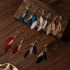 Bohemian Leaf Feather Earrings Retro Ethnic Style High Temperament Earrings Long Chain Ear Hook Jewelry Women