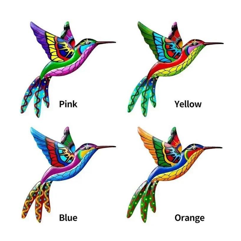 1Pcs Garden Decoration Accessories Jardineria Iron Art Colorful Hummingbird Pendant Delicate Wall Hanging Crafts Wall Decoration