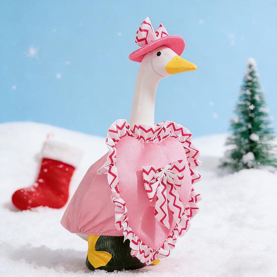 Valentine's Day Porch Goose Outfit Heart Shaped Ruffled Costume Bow Hat Lawn Goose Apparel Fits 23 Inch Goose Statue for Garden Patio Decor