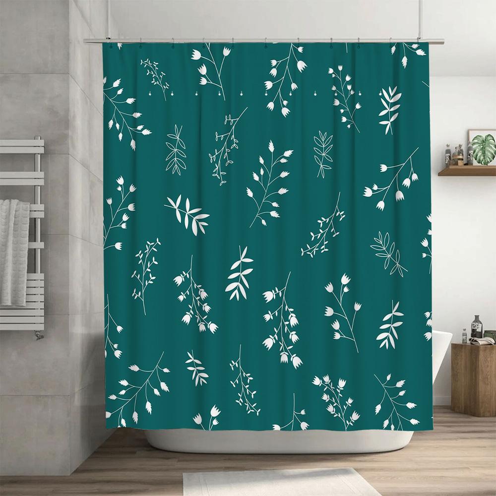 White Floral Bath Shower Curtain Waterproof Fabric Polyester Decorative Home Decoration Indoor Curtains for Bathroom