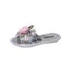 Aphixta Diamond Flower Decoration Flat With Slippers Casual Women Sweet Mulers Outside Summer Sandals Shoe Sewing Slide