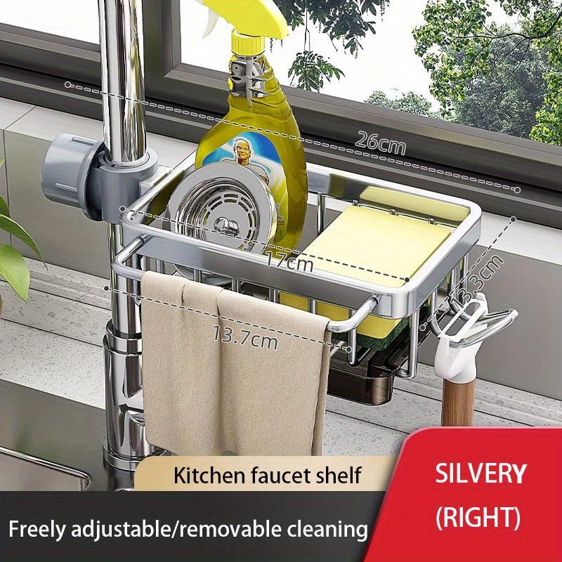 Kitchen Space Aluminum Sink Drain Rack Sponge Storage Faucet Holder Soap Drainer Pan Basket Organizer Bathroom Accessories