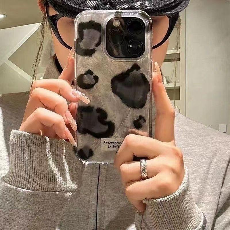 Black and Gray Leopard Print Suitable for Apple 13 Mobile Phone Case IPhone 1417promax New 12 Soft 15 Women 16