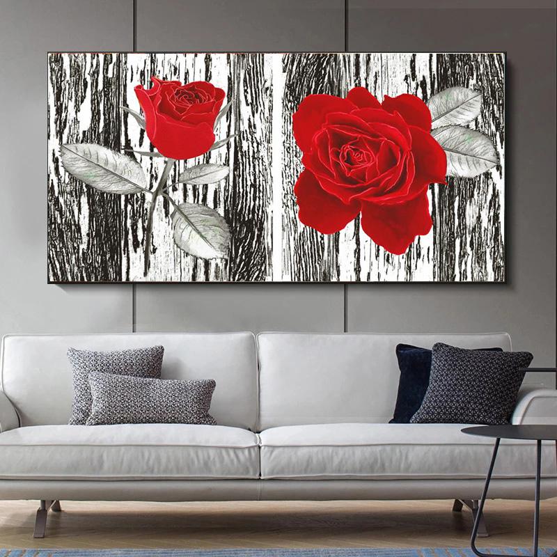 Modern Abstract Red Roses Oil Canvas Painting Nordic Posters and Prints Wall Art Pictures Living Room Home Decor No Frame
