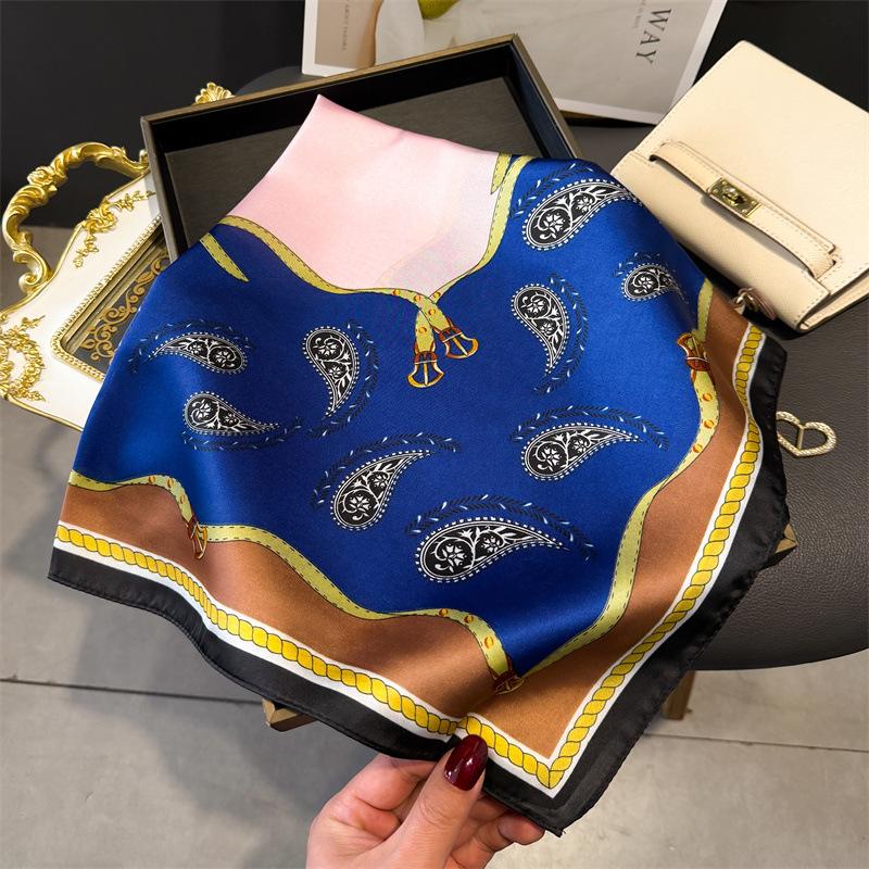 Printed Silk Scarf Square Scarf Premium Sense Retro Cashew Nut Versatile Shawl Sunscreen Neck Small Square Scarf Headscarf Women's Scarf