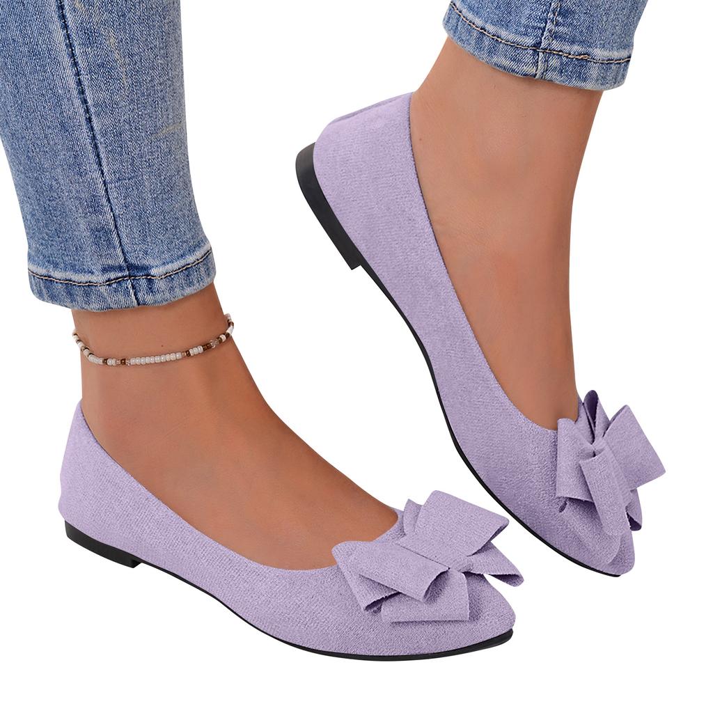 Women Bow Detail Pointed Toe Ballet Flats Slip On Low Heel Comfortable Casual Shoes for Daily Wear