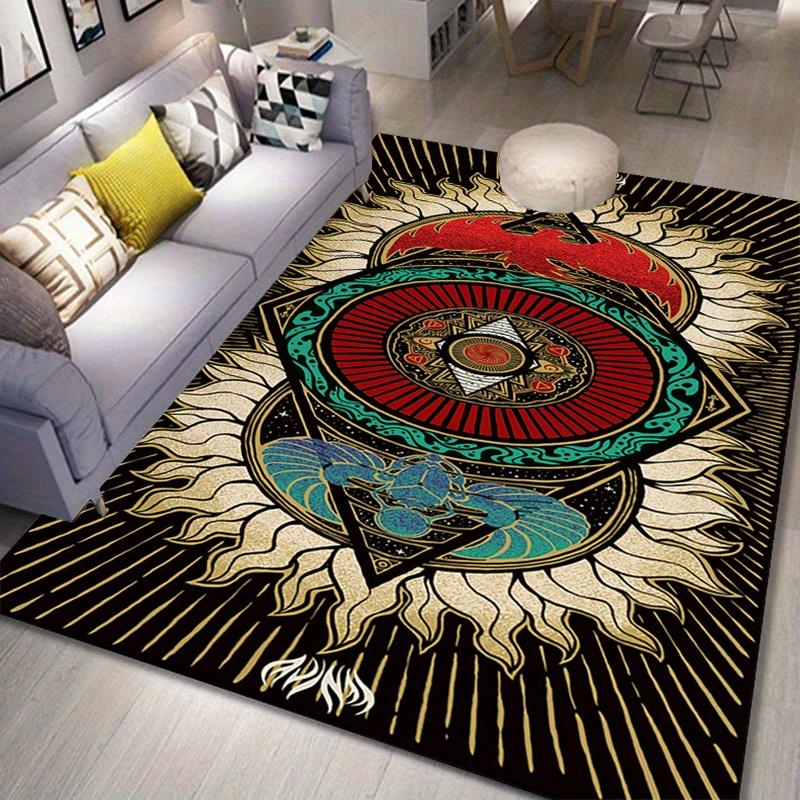 Azteken-Sonnen-Teppich für Boho-Wohnzimmer - Lebendiges Stammesdesign, Großer Teppich, Ethnische Heimdekoration Rutschfester Teppich