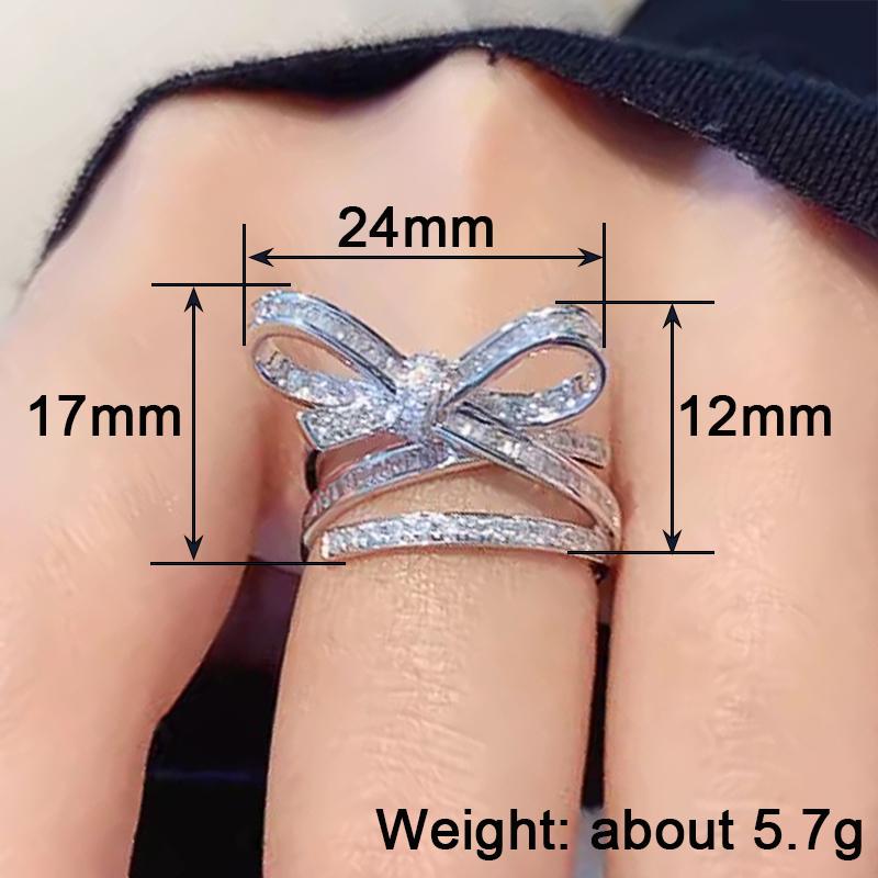 Huitan Aesthetic Bowknot Shaped Ring for Women Party Wedding Fancy Finger Accessories Fashion Versatile Jewelry Inlaid Shiny CZ