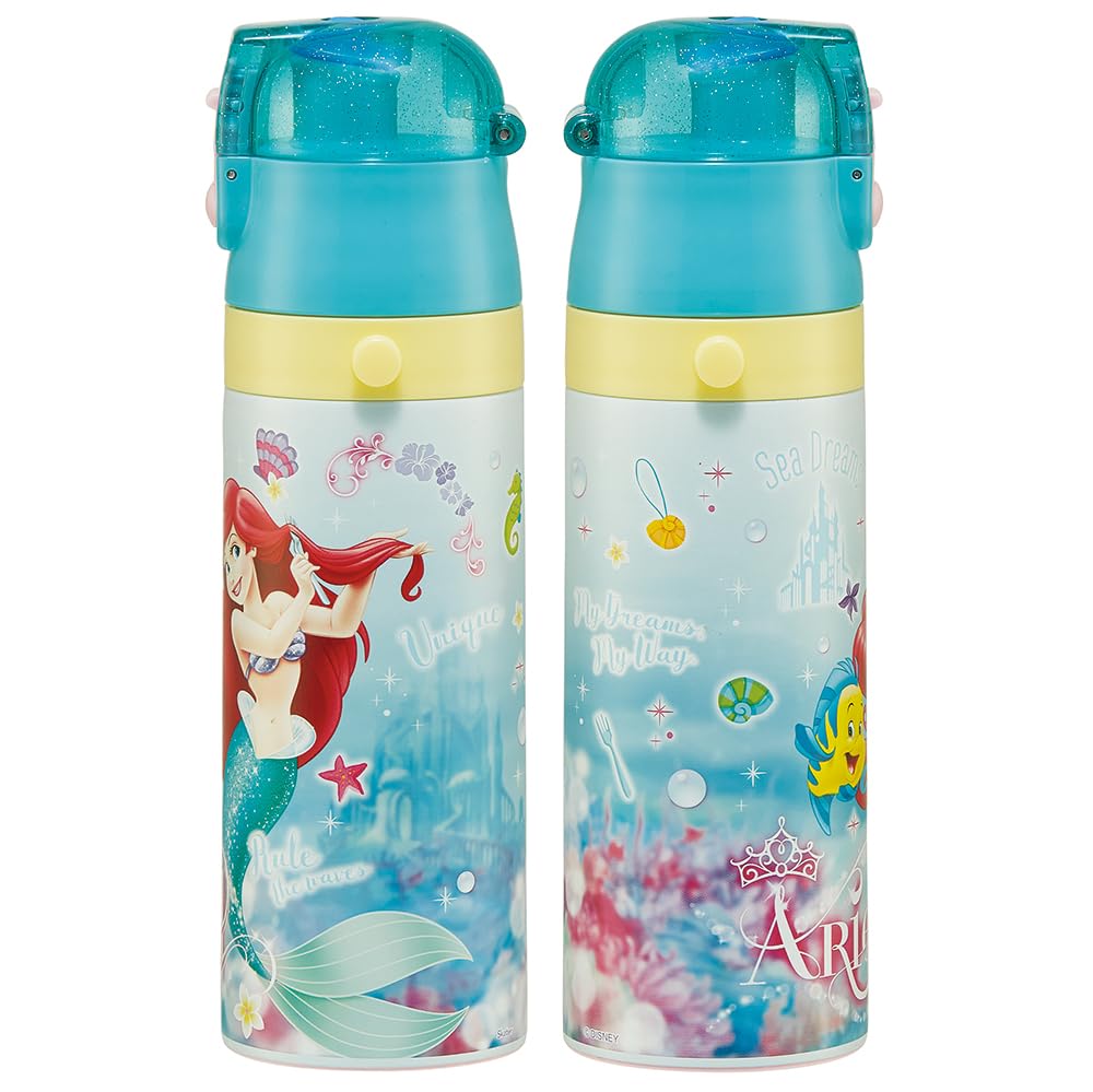 Skater Leichte Edelstahl-Trinkflasche, 430 ml, Disney Ariel 24, für Kinder, direkter Trinkbecher, Trinkbecher inklusive, Edelstahl