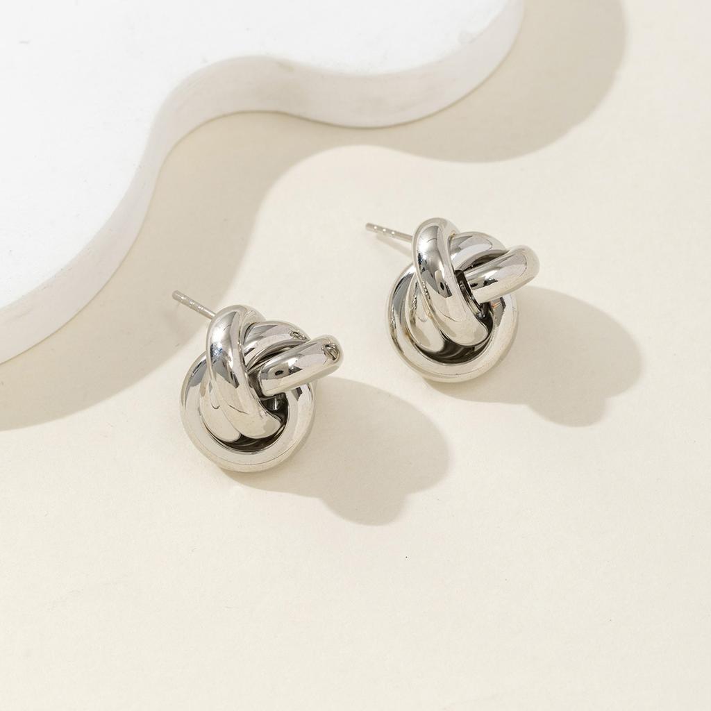 Gold Color Knot Hoop Earring For Women Shiny Plating Trendy Earring Stud Cute Daily Wear Jewelry Gift Wholesale