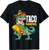 Tacosaurus Dinosaur Holding Taco Sombrero Graphic Tee Cotton Casual Short Sleeve T-Shirt for Men