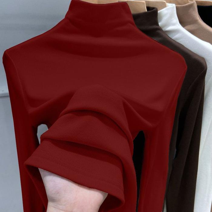 Women's Slim-Fit Long-Sleeve Turtleneck Base Layer Shirt for Autumn/Winter