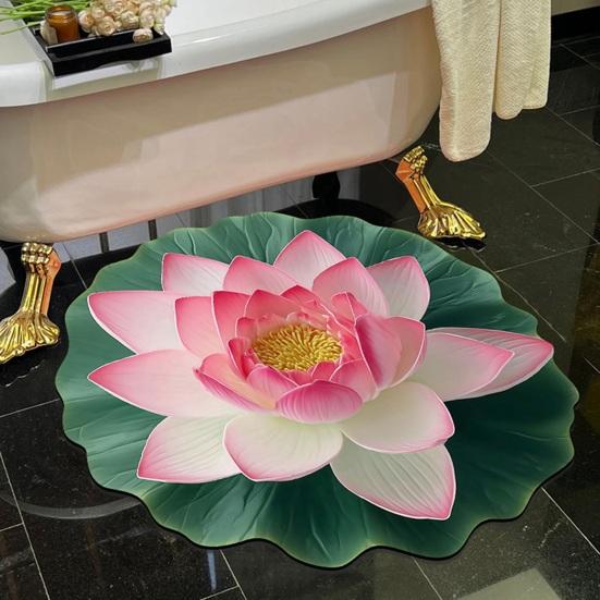 3D Flower Floor Mat Realistic Rose Lotus Area Rug Anti-Slip Decorative Flower Bathroom Rug for Living Room Bedroom Kitchen