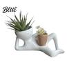 Artistic Resin Pot for Succulents Funny Smiling Face Planter Lying Down Lazy Guy Plant with Drainage Playful Planter Small Plants Holes Goofy