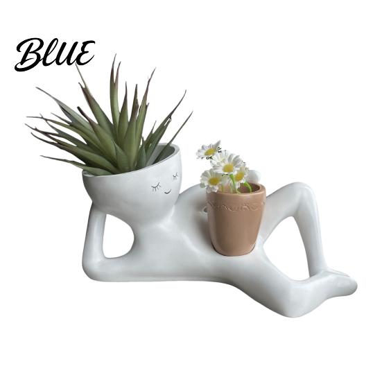 Artistic Resin Pot for Succulents Funny Smiling Face Planter Lying Down Lazy Guy Plant with Drainage Playful Planter Small Plants Holes Goofy
