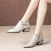 Fashion 2024 New Pointed Toe Beige Square Heel Women Boots Ankle Boot Zipper Leather Women's Luxury High Heel Shoes Zapatos Mujer