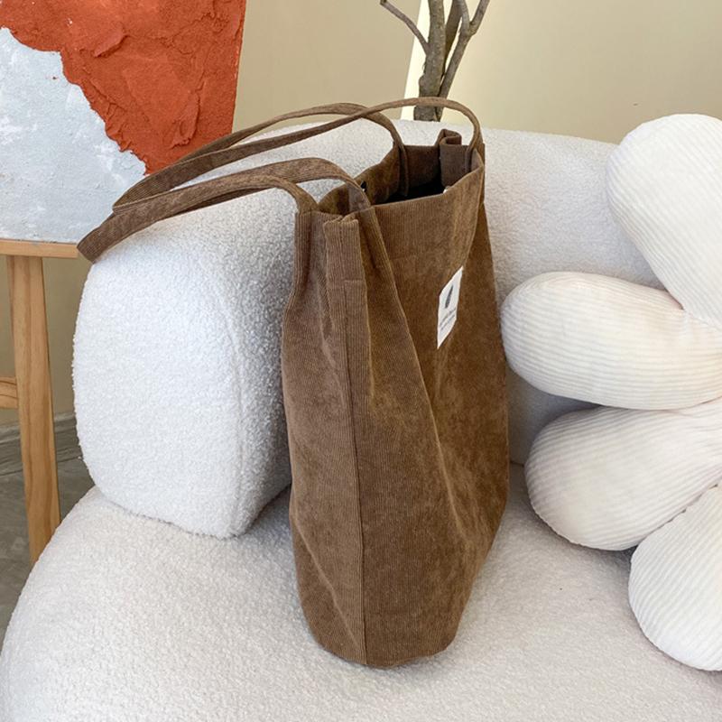 Yogodlns Simple Students Shoulder Bag Soft Corduroy Casual Shopper Tote Women Large Capacity Handbag Ladies Underarm Crossbody Bags