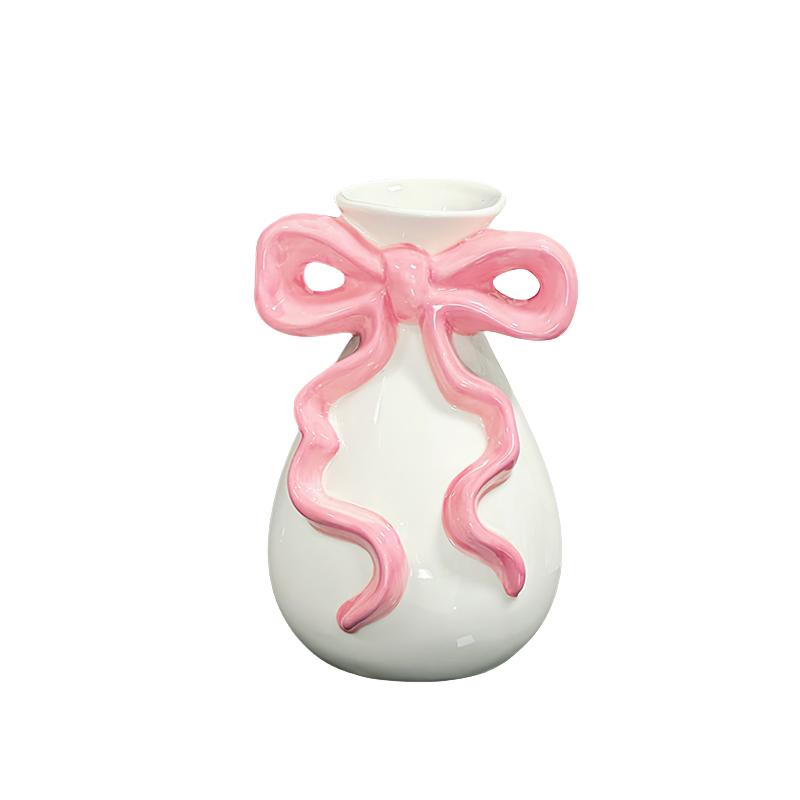 Ceramic Vase with Cute Bow Three-dimensional Ribbon Cartoon Bow Flower Vase Floral Arrangement Accessories Home Decoration