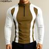 Herre Mockneck Langermet Patchwork Glidelås Casual Tettsittende Pullover Topper