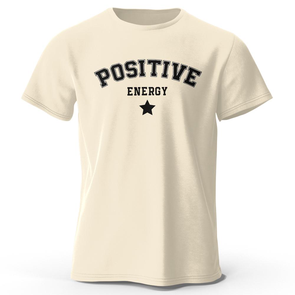 2025 Summer Men's Positive Energy Printed Crew Neck T-Shirt Fashion City Street Pure Cotton Soft Loose Large Size Short Sleeves