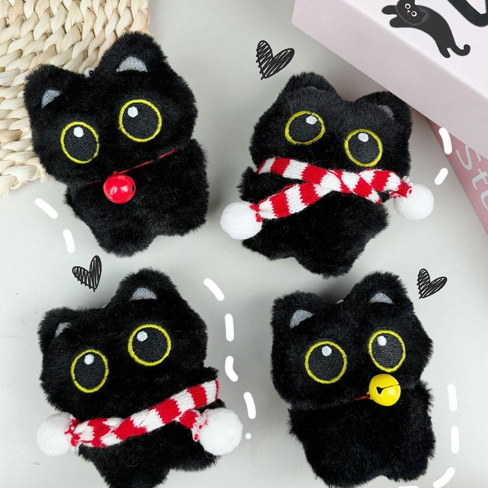 Süße kleine schwarze Katze Glocke Schlüsselanhänger Anhänger Plüschtier Puppe Weihnachtsbaum Hängende Accessoires Für Jungen Mädchen Geburtstagsgeschenke