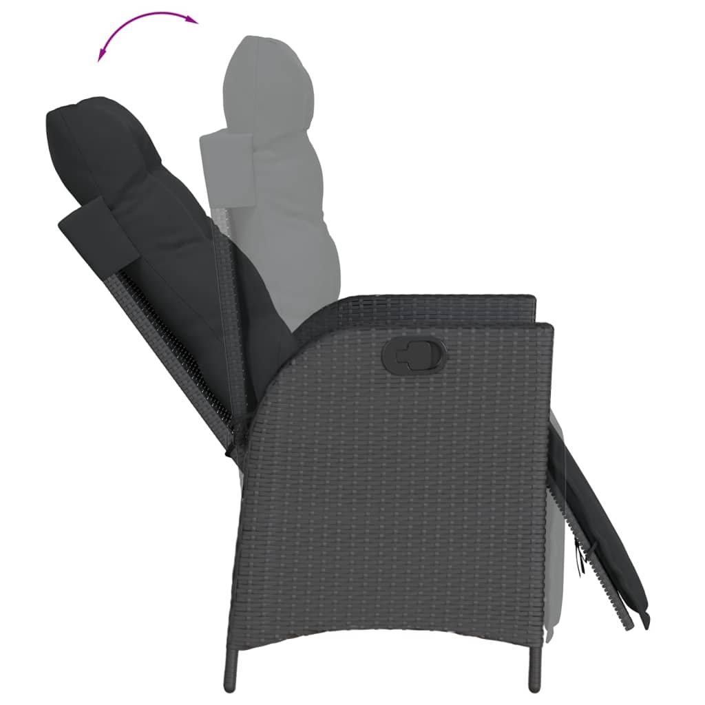 Vidaxl Folding Garden Chair with Footrest, Black Poly Rattan