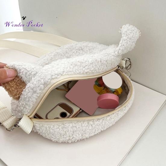 Cartoon Animal Single Shoulder Bag Fall Winter Plush Cute Cat Bear Sheep Adjustable Women Girls Crossbody Messenger Bag Adult Sex Wear