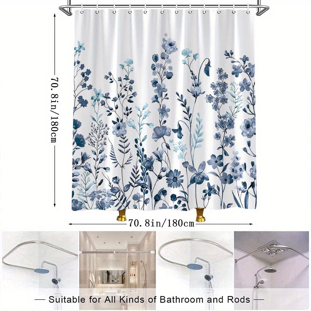 Elegant Blue Watercolor Floral Shower Curtain - Delicate Blooms Foliage Polyester Calm Natural Beauty Botanical Theme
